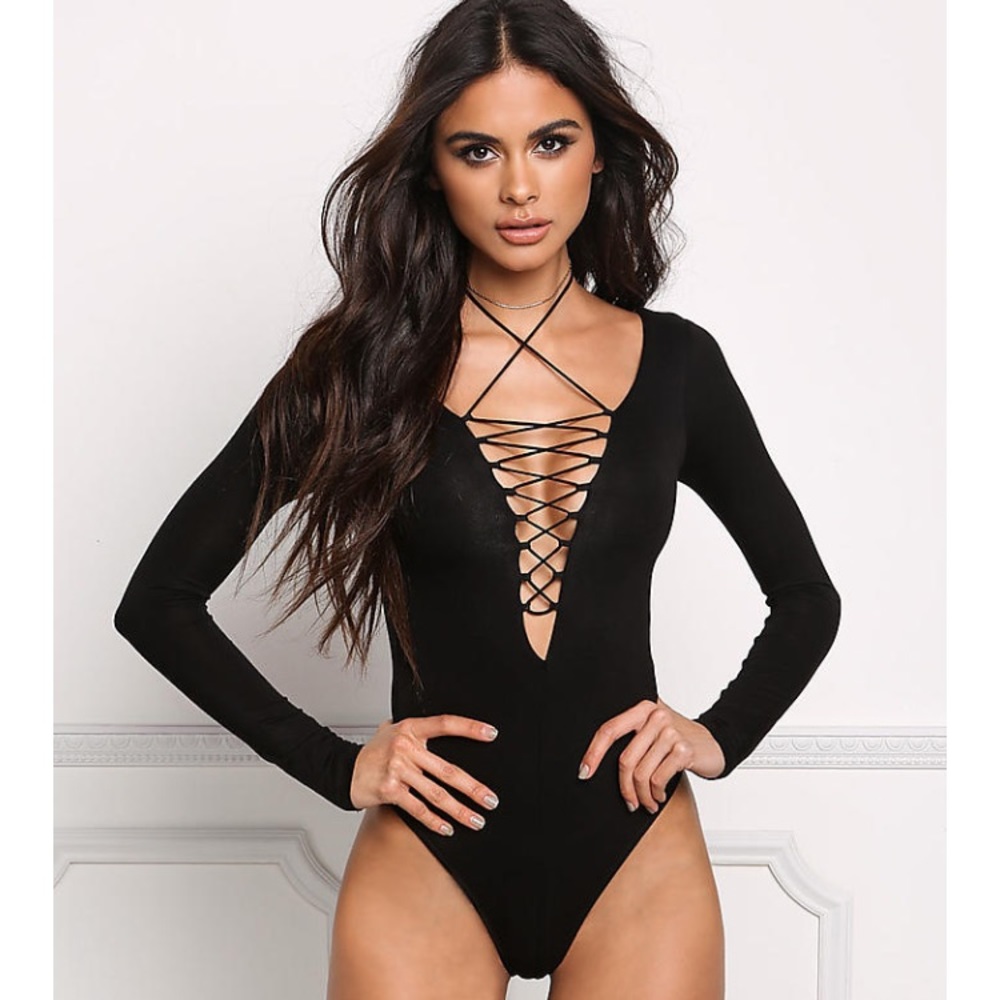 NWT Black lace up bodysuit